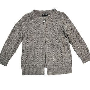 JONES NEW YORK Sweater Womens Sz Small Ribbon Open Knit One Button Cardigan Gray